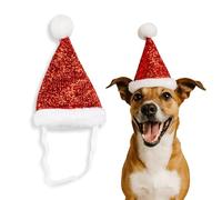 Medium Christmas Pet Santa Hat with Tinsel Trim - Festive Costume Accessory for Small Dogs & Cats, Holiday Outfit for Medium Pets, Spaniels, Bulldog, Collie Etc (M)