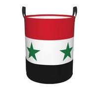Medium Circular Laundry Basket Storage Sturdy Durable Exquisite Flag of the Syrian Arab Republic Print for Home Dormitory Use