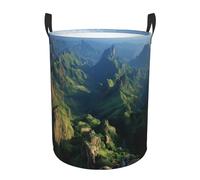 Medium Circular Laundry Basket Storage Sturdy Durable Exquisite Long Mountain Ranges Print for Home Dormitory Use