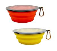 Medium Collapsible Dog Bowl 23oz,2 Pack Portable and Foldable Pet Travel Bowls Collapsable Dog Water Feeding Bowls Dish with 2 Carabiners & Lids for Dogs Cats and Small Animals(650ml-Orange+Yellow)