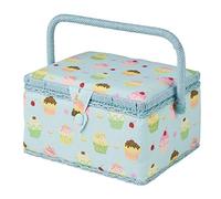 Medium Cupcake Sewing Box, Blue Cupcake Pattern Fabric, 18.5 x 26 x 15cm