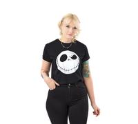 Disney The Nightmare Before Christmas Jack Womens Black Crop Top | Short Sleeve Jack Skellington Graphic Tee | Tim Burton Movie Merchandise | Goth Style Crop Top for Teens & Adults