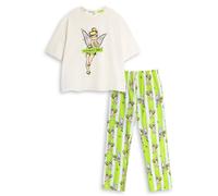 Disney Tinkerbell Womens Green Short Sleeve Long Leg Pyjama Set | Striped Sleepwear with Tinker Bell Design | Comfortable Nightwear Merch - Medium