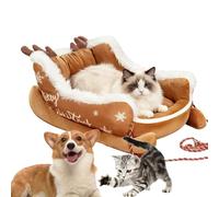 Medium Dog Bed - 50 x 37 x 25 cm, Plush Nest, Cosy Sledge Design Made of Velvet Fabric, Warm Sleeping Mat with Rope Handle and Non-Slip Underside, Pet House for Small Puppies, Cats, Living
