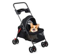 Medium Dog Buggy Stroller - Foldable Pet Pushchair with Cup Holder, Rear Brakes & Adjustable Canopy, Breathable Mesh - Ideal Travel Cart for Small Dogs & Cats up to 15kg