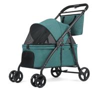 Medium Dog Stroller for Large Dogs, Pet Stroller for 2 Small Dogs, 4-Wheel Pet Strollers All-Terrain, with Sun Shades Foldable & Ventilated, Waterproof, Storage Organizer/Bag (Dark Green)