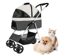 Medium Dog Stroller for Travel, Pet Carrier Trolley for Dogs & Cats, Detachable Pram Buggy, Easy One-Hand Fold, Zipperless Entry - Gray A