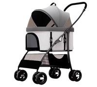 Medium Dog Stroller,Lightweight Aluminum Frame, One Click Folding, Large Cat Stroller with No Zip Entry(Gray)