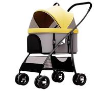 Medium Dog Stroller,Lightweight Aluminum Frame, One Click Folding, Large Cat Stroller with No Zip Entry(Yellow)