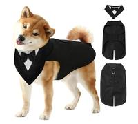 Medium Dog Tuxedo Formal Suit, Adjustable Pet Wedding Clothes Bandana Set Doggie Costume Cat Puppy Gentle Outfit Shirt with Removable Bow Tie Collar for Party Birthday Christmas Halloween Festival (M)