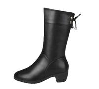 Medium Elderly Women's Mid-Calf Leather Boots Snow Booties