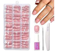 Medium Fake Nails Set - 240PCS Press on Nails French Tip - Square French Manicure False nails with Glue - Stick on Nails with Strong Glue on nails - 15 Sizes Full Cover Acrylic Nail Tips for Women