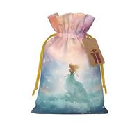 Medium Fantasy Paradise Space Print Christmas Drawstring Candy Bags, Reusable Fabric Sacks, Gift Bag for Xmas Holiday Present Wrap