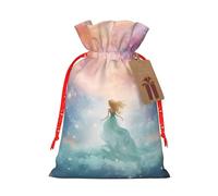 Medium Fantasy Paradise Space Print Christmas Drawstring Candy Bags, Reusable Fabric Sacks, Gift Bag for Xmas Holiday Present Wrap