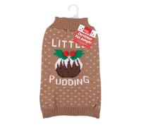 Medium Festive Little Pudding Pet Jumper with Harness/Lead Hole - Soft Acrylic Dog Christmas Sweater - Warm & Lightweight Holiday Outfit for Winter Walks & Seasonal Photos