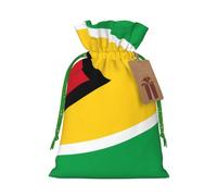 Medium Flag of Guyana Print Christmas Drawstring Candy Bags, Reusable Fabric Sacks, Gift Bag for Xmas Holiday Present Wrap