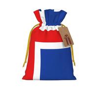 Medium Flag of Iceland Print Christmas Drawstring Candy Bags, Reusable Fabric Sacks, Gift Bag for Xmas Holiday Present Wrap