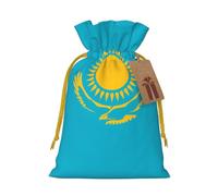 Medium Flag of Kazakhstan Print Christmas Drawstring Candy Bags, Reusable Fabric Sacks, Gift Bag for Xmas Holiday Present Wrap