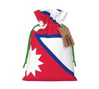 Medium Flag of Nepal Print Christmas Drawstring Candy Bags, Reusable Fabric Sacks, Gift Bag for Xmas Holiday Present Wrap