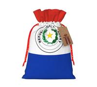Medium Flag of Paraguay Print Christmas Drawstring Candy Bags, Reusable Fabric Sacks, Gift Bag for Xmas Holiday Present Wrap