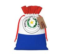 Medium Flag of Paraguay Print Christmas Drawstring Candy Bags, Reusable Fabric Sacks, Gift Bag for Xmas Holiday Present Wrap