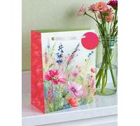 Medium Floral Gift Bag - Poppies and Wild Flowers with Foil Finish and Gift Tag 10x8"