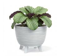 GEEZY White Plant Pot with Legs, 29 cm - Weather Resistant Indoor & Outdoor Planter - Modern Textured Flower Pot for Living Room, Garden & Patio