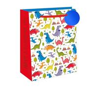 Medium Gift Bag - Dinosaurs Roarsome Time with Blue Tag Ribbon Handle 10x8.5"