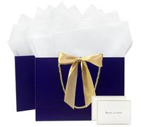 Medium Gift Bag Set With Tissue Paper and Cards - 2 Pack Paper Bags With Handles for Birthdays, Baby Shower, Weddings, Party Favor, Holiday Presents - 28x20x10cm, Blue