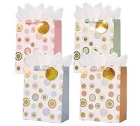 Medium Gift Bags, 4 Pack 9'' Polka Dots Design Paper Bag with Tissue Paper for Mother‘s Day Birthday Anniversary Wedding Baby Shower Christmas (Dots)