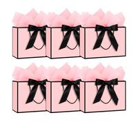 Medium Gift Bags for Present - 6 Pcs Birthday Gift Bag with 6 Wrappers, Luxury Paper Bags with Handles for Girls Womens Wedding Party Christmas Valentines Bridesmaid (Pink Black)