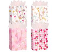 Medium Gift Bags for Presents,4pcs 9'' White & Pink Gift Bag with Tissue Paper for Girl Women's Birthday,Graduation,Easter,Xmas Gift Wrap (Pink & White)