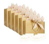 Medium Gift Bags, TACHIO 6Pcs Paper Gift Bag with 8 tissue papers and 6cards, Personalised Present Bags with Ribbon for Women Men Birthday Wedding Christening Party, 28x10x20CM(Champagne Gold)