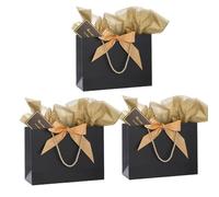 Medium Gift Bags wit Tissue Paper and Gift Cards for Present,3Pcs Paper Bags with Handles for Girls Womens Men Birthday Party Christmas Wedding Thank You,Any Occation (Black)