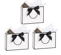 Medium Gift Bags wit Tissue Paper and Gift Cards for Present,3Pcs Paper Bags with Handles for Girls Womens Men Birthday Party Christmas Wedding Thank You,Any Occation (White&Black)