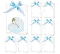 Medium Gift Bags with Handle, 8 PCS PVC Clear Gift Bag with Ribbon Bow for Christmas Easter Wedding Baby Shower Birthday Party (Blue)