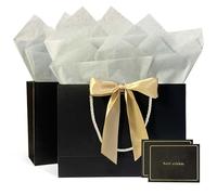 Medium Gift Bags With Tissue Paper, Cards, and Handles - 2 Pack for Birthdays, Baby Shower, Weddings, Party Favor, Holiday Presents - 28x20x10cm, Black