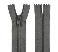 Medium Grey 12 Inch 30.5 cm Nylon Dressmaking Zip, Closed End, Size No #3, Auto Lock Pull, Standard Sewing & Craft Zipper - Perfect for Clothes, Bags, Cushions, Pockets & More - Giddy Square