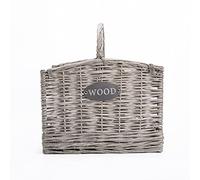 Medium Grey Washed Wicker Fireside Heavy Duty Log Storage Basket, Wood Basket