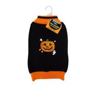 Medium Halloween Orange Black Pet Jumper - Dog Puppy Pumpkin Design Sequin Sweater Sweatshirt Knitwear Pullover Outfit Party Clothes Turtleneck Cat Kitten