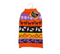 Medium Halloween Pet Jumper Orange Purple Black Yellow - Dog Puppy Pumpkin Design Sweater Sweatshirt Knitwear Pullover Outfit Party Clothes Turtleneck Cat Kitten