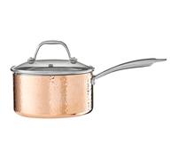 Premier Housewares Minerva Saucepan, Hammered Copper, Tri-Ply, Stainless Steel, Glass lid, 18cm