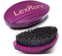 Medium Hard 360 Wave Brush - Upgraded Curved Palm Wavy Brushes for Men - Natural Boar Bristles Medium Firm for Hair Routine Waves Brushing (Stripes Purple)