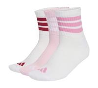 adidas Unisex 3 STRIPES CUSHIONED SPORTSWEAR MID CUT SOCKS 3 PAIR PACK, white/clear pink/active maroon, 10.5-12.5