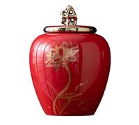 Medium Keepsakes Urns for Human Ashes,6 Inches Lotus Urn Handcrafted Ceramic Urns for Ashes Adult Male Female Mom Dad Memorial Keepsake Cremation Urns,Red,S