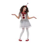 Smiffys Vintage Clown Girl Costume, Grey & Red with Dress & Headband, Halloween Child Fancy Dress, Clown Dress Up Costumes
