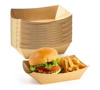 Medium Kraft 21X14Cm Paper Food Trays Brown Cardboard Serving Plates Recycled Takeaway Food Boxes Serving Tray Pack 100