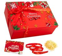 Medium/Large Christmas Eve Box 29x21x10.5cm Christmas Boxes for Gift Thick Luxury Xmas Gift Boxes for Presents with Lids Ribbon Card, Foldable Red Xmas Eve Box for Gifts Kids Adults