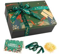 Medium/Large Christmas Eve Box 29x21x10.5cm Christmas Boxes for Gift Thick Luxury Xmas Gift Boxes for Presents with Lids Ribbon Card, Foldable Dark Green Xmas Eve Box for Gifts Kids Adults