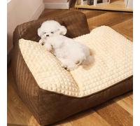 Medium Large Dog Bed - Soft Pet Dog Sofa Couch with Waterproof Removable Cover, Non-Slip Base, Brown, XXL